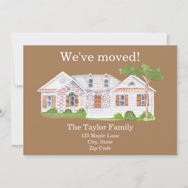 Anuncio Cute Watercolor House hemos mudado el nuevo anunci (Anverso)