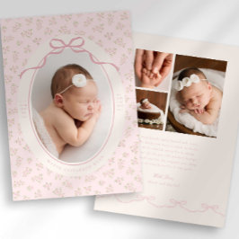Anuncio Dainty Floral Coquette Photo Birth Announcement