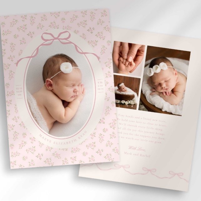 Anuncio Dainty Floral Coquette Photo Birth Announcement (Subido por el creador)