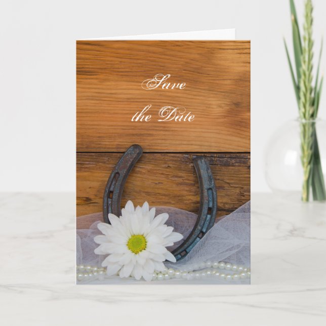 Anuncio Daisy y Horseshoe Western Wedding Salven la fecha (Anverso)