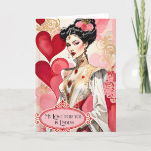 Anuncio Dama de San Valentín en elegante vestido blanco y 