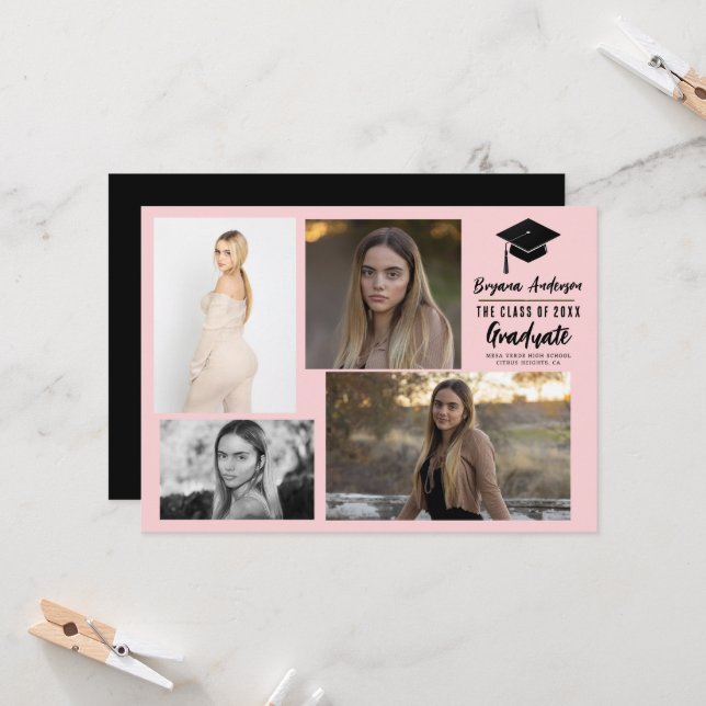 Anuncio de 4 Fotos de Graduación Moderno Rosa y Ne (Anverso/Reverso In Situ)