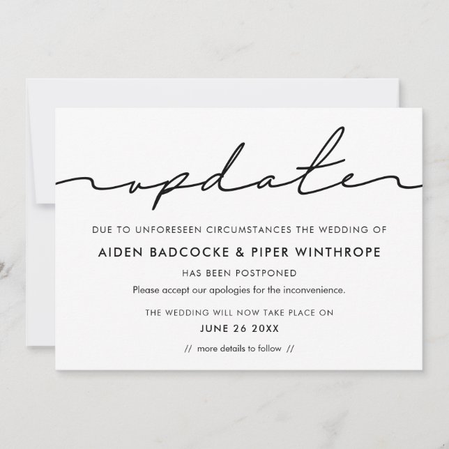 Anuncio de actualización de boda minimalista (Anverso)