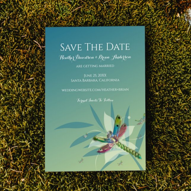 Anuncio de Ahorro de Fecha de Libélula Descansando (Resting Dragonfly Save the Date Wedding Announcement)