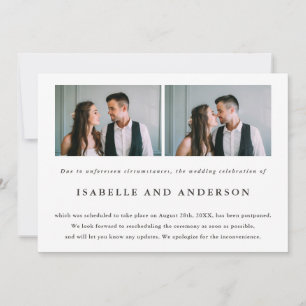 Anuncio de aplazamiento de boda con dos fotos