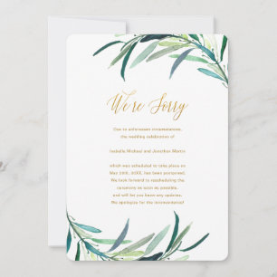 Anuncio de aplazamiento de boda con guión de oro f
