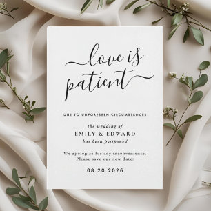 Anuncio de aplazamiento de boda con letra manuscri