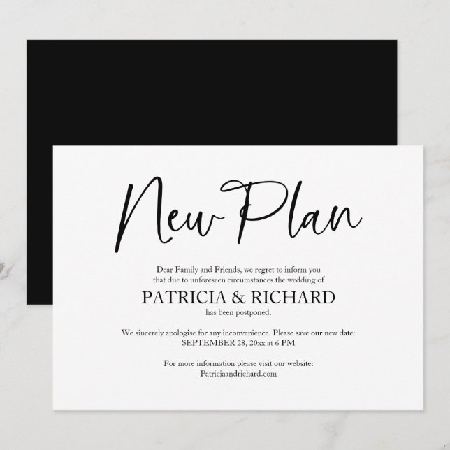 Anuncio de aplazamiento de boda con nuevo plan (Anverso / Reverso)