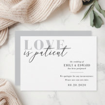 Anuncio de aplazamiento de boda Love is Patient