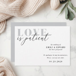 Anuncio de aplazamiento de boda Love is Patient