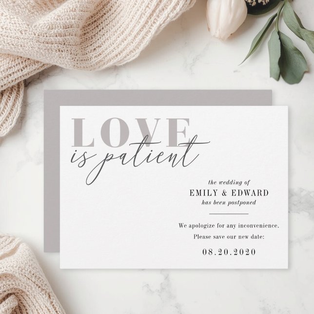 Anuncio de aplazamiento de boda Love is Patient (Subido por el creador)
