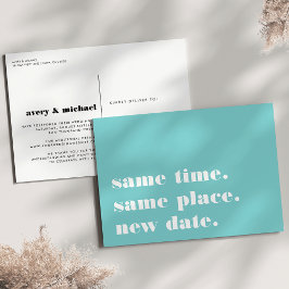 Anuncio de aplazamiento de boda moderna en aqua