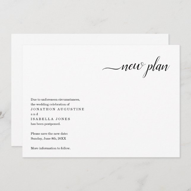 Anuncio de aplazamiento de boda moderno (Anverso / Reverso)