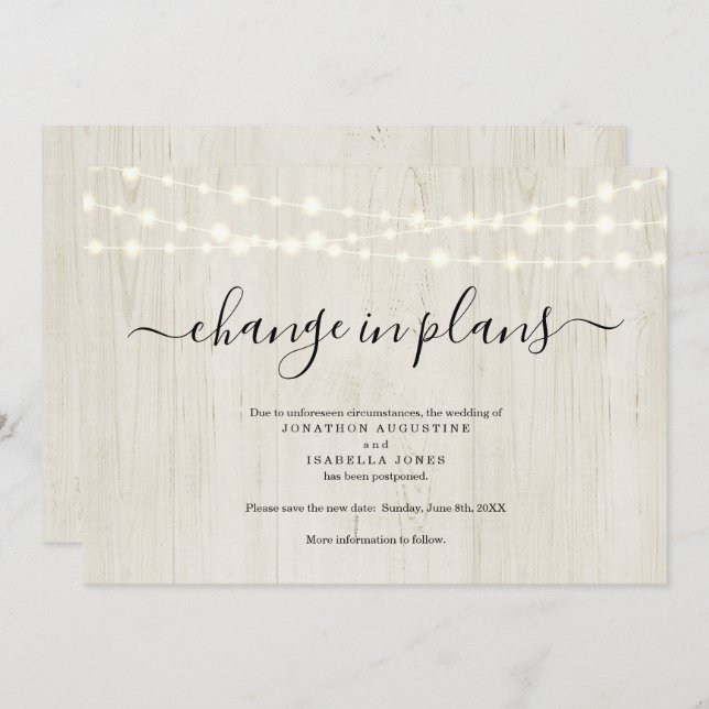 Anuncio de aplazamiento de boda rústica (Anverso / Reverso)