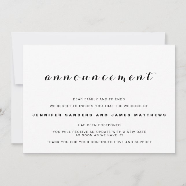 Anuncio de aplazamiento de cancelación de boda (Anverso)