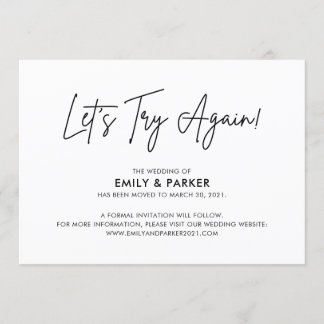 Anuncio de aplazamiento de la boda Let's Try Again