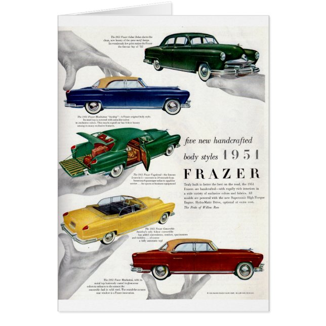 Anuncio de automóviles de Frazer de 1951 (Frente)
