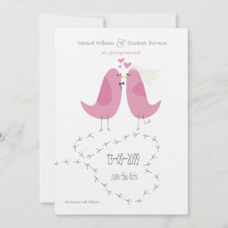 Anuncio de Aviso de Boda 2 Pájaros Rosados