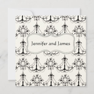 Anuncio de Aviso de Boda de Candil de Crema Negro