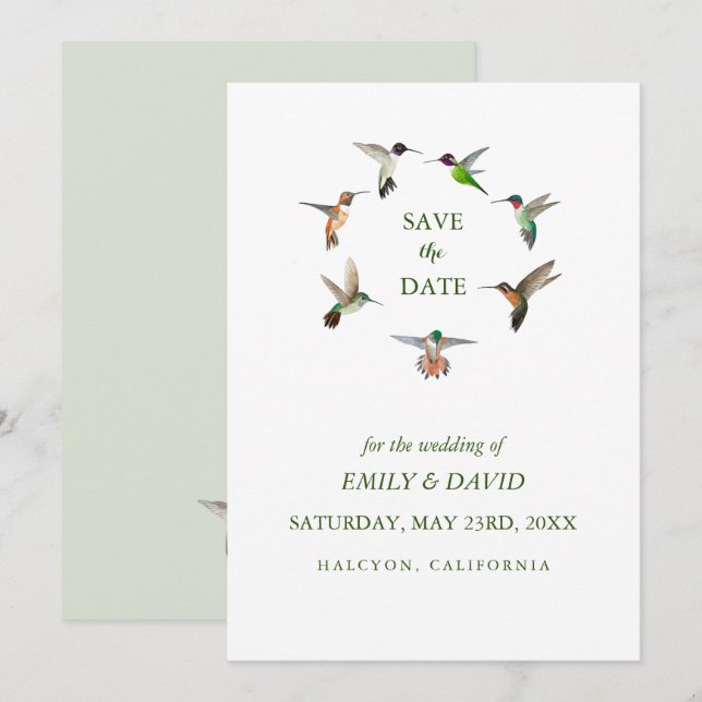 Anuncio de Aviso de Boda de Colibrí (Anverso / Reverso)