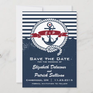 Anuncio de Aviso de Fecha de Boda Rústico Naval