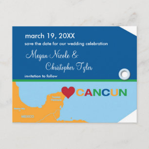 Anuncio de aviso de fecha de Cancun con etiqueta d