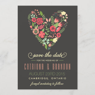 Anuncio de Aviso de Fecha de Corazón Floral Románt