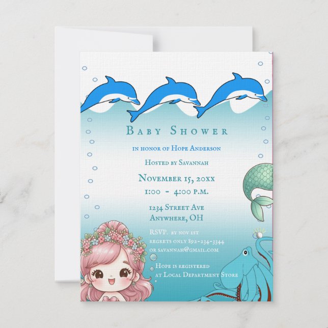 Anuncio de Baby Shower Bajo el Mar Niña (Anverso)