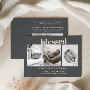 Anuncio de baby shower con tipografía boho gris ro