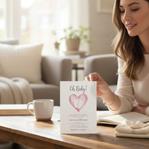 Anuncio de Baby Shower Corazón Rosa Dulce