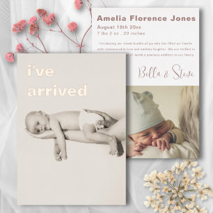 Anuncio de bebé con foto en rosa oro minimalista