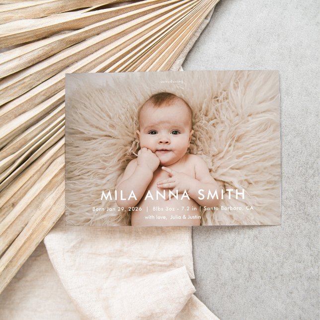 Anuncio de bebé con foto minimalista moderna (birth announcement, minimalist)