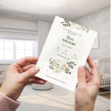 Anuncio de bebé con rosas blancas