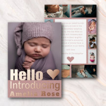 Anuncio de Bebé Hello Collage de Fotos en Rosa Dor