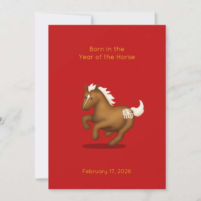 Anuncio de bebé "Nacido en el año del caballo" (Anverso)