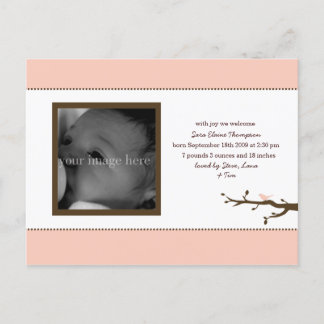 Anuncio de bebé pájaro rosa