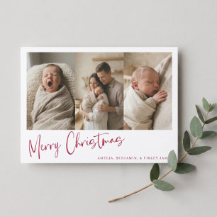 Anuncio de bebé recién nacido Navidad Foto Rojo