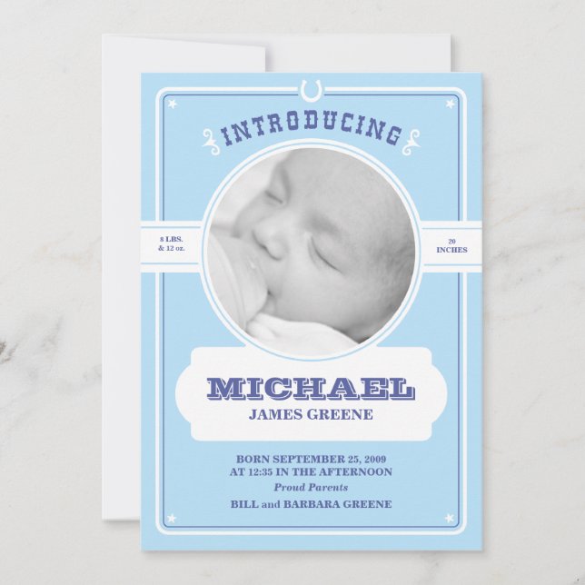 Anuncio de bebé varón al estilo occidental (Anverso)