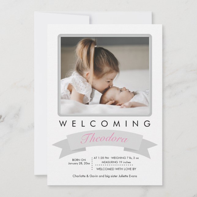 Anuncio de bienvenida de nacimiento de foto (Anverso)