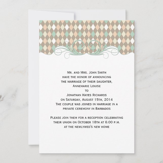 Anuncio de Boda Arlequín Verde Marrón Melocotón (Anverso)