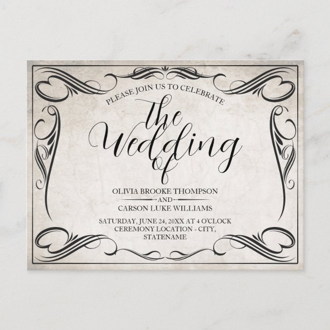 Anuncio de boda Art Déco negro vintage (Anverso)