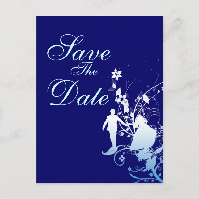 Anuncio de boda azul para guardar la fecha (Anverso)