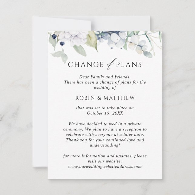 Anuncio de Boda Cambio de Planes Elegante Bienesta (Anverso)