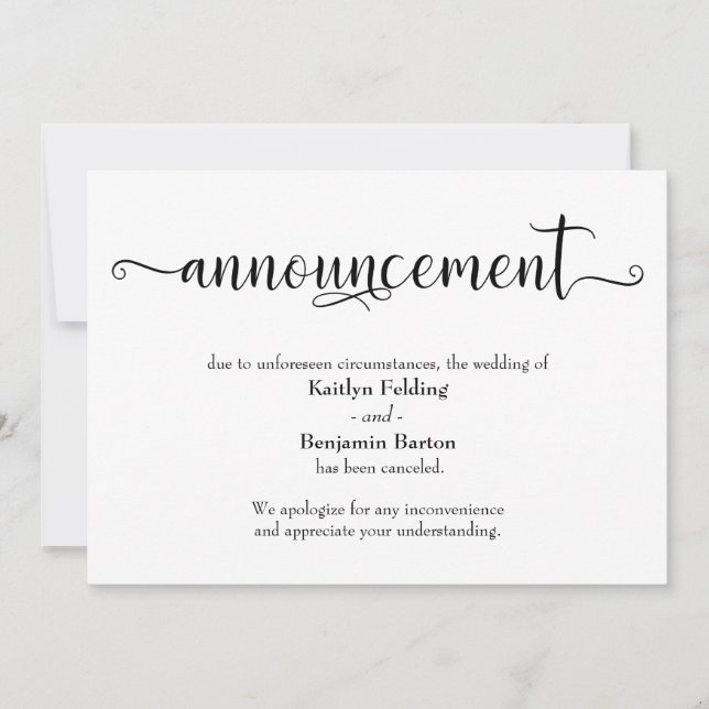 Anuncio de Boda Cancelada con Caligrafía (Anverso)