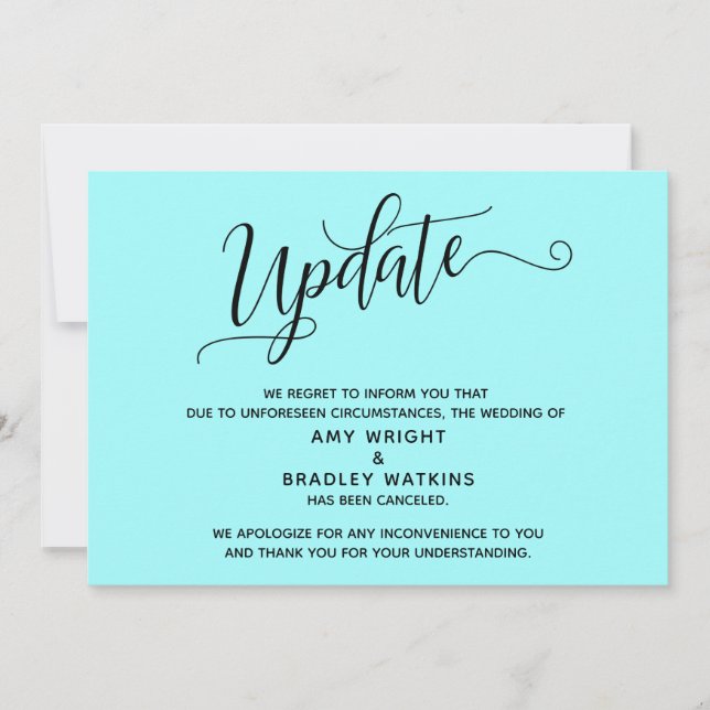 Anuncio de Boda Cancelada Elegante en Azul Claro (Anverso)