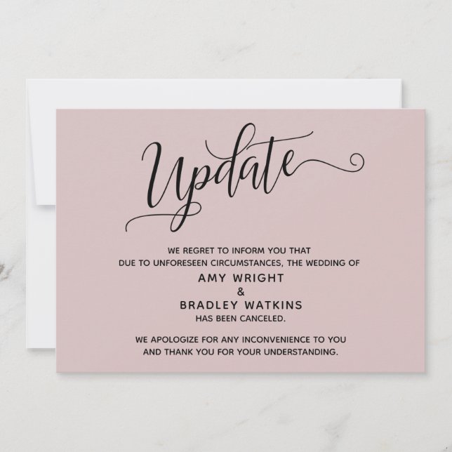 Anuncio de Boda Cancelada Rosa Polvorienta Elegant (Anverso)