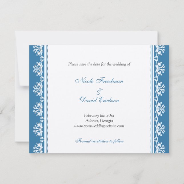 Anuncio de boda con borde de filigrana azul écru (Anverso)