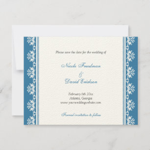 Anuncio de boda con borde de filigrana azul écru
