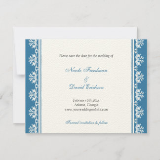 Anuncio de boda con borde de filigrana azul écru