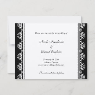 Anuncio de boda con borde de filigrana negro ecru